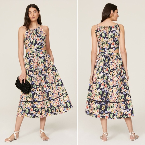 Something Navy Floral Cutout Midi Dress - XS - Picture 2 of 6